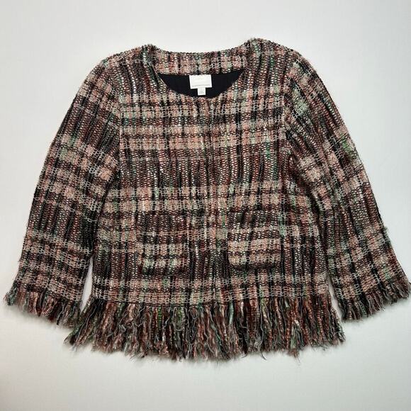 ETT TWA by Anthropologie Boucle Tweed Fringe Jacket - Picture 1 of 8